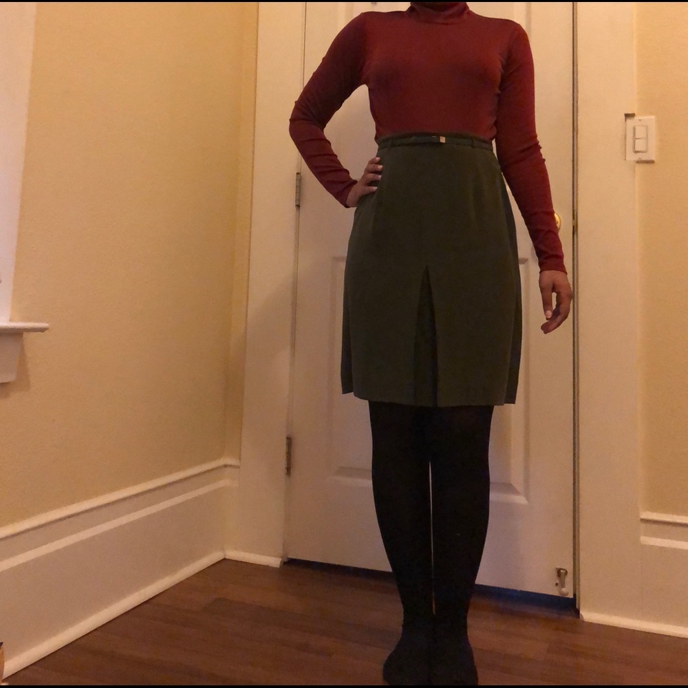 Silk forest green pencil skirt